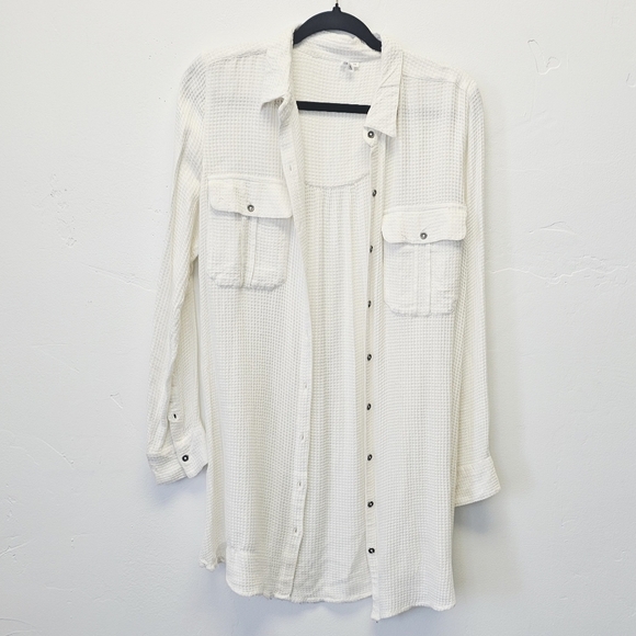 Rip Curl Ava Waffle Knit Button Down Women's Ivory Summer Shirt Dress Size M - Picture 2 of 6